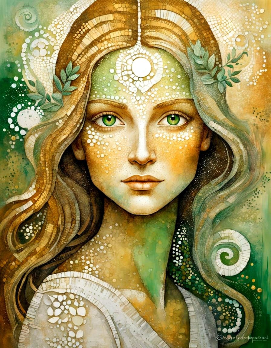 Ethereal Renaissance Goddess with Green Eyes in Dreamlike La...