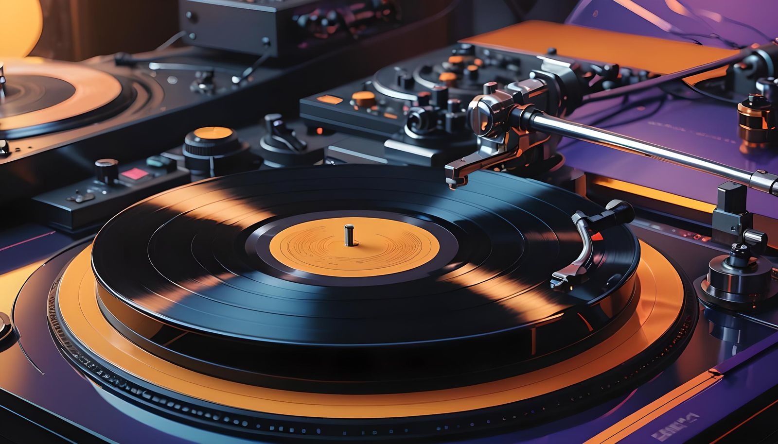 Vinyl Turntable in Action: Detailed Matte Painting