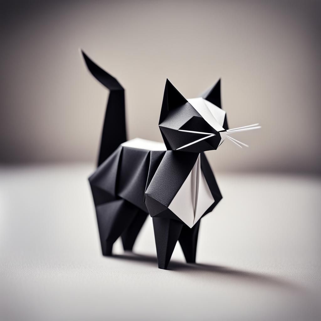 Colorful Origami Cat on Black and White Background