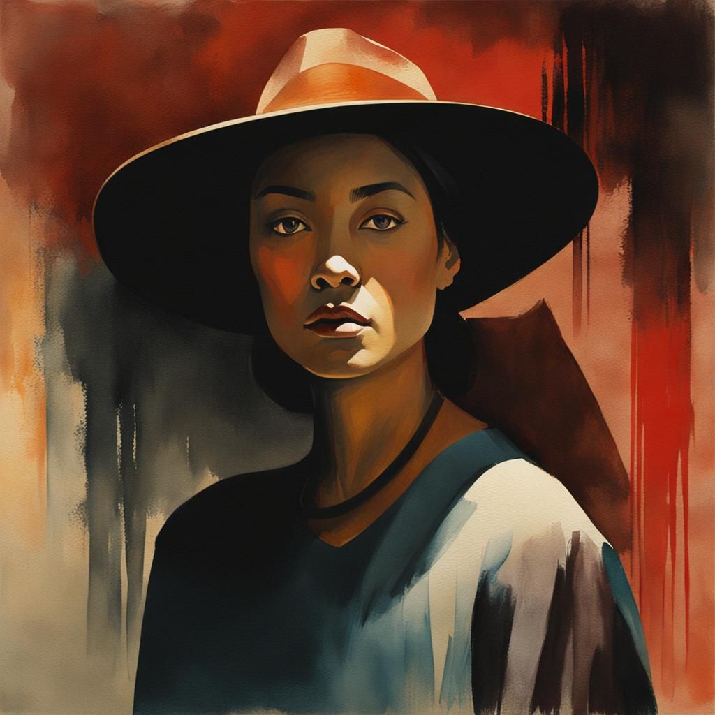 Shadowy Grimdark Woman Portrait in Watercolor Style