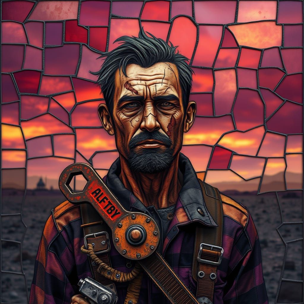 Stained Glass Post-Apocalyptic Survivor in Wasteland