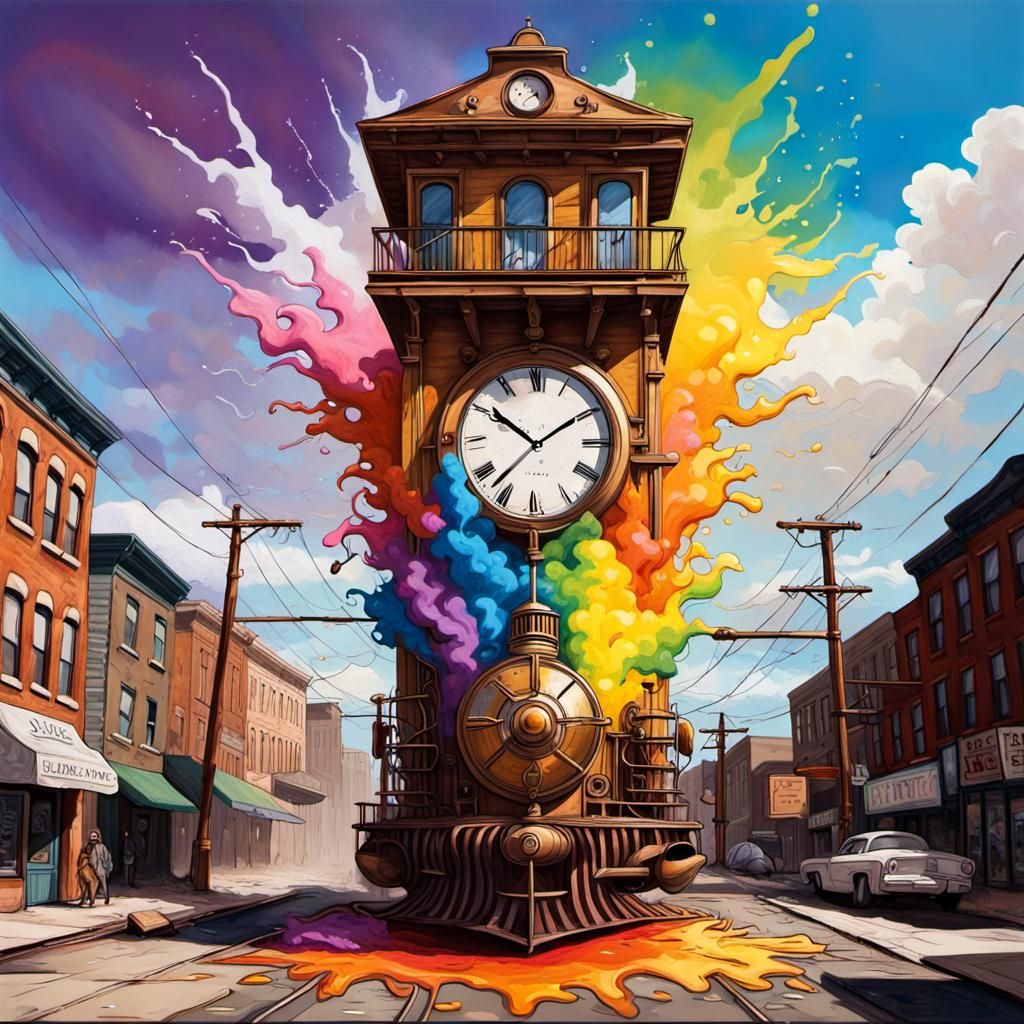 Old West Street Scene in Graffiti Art Style