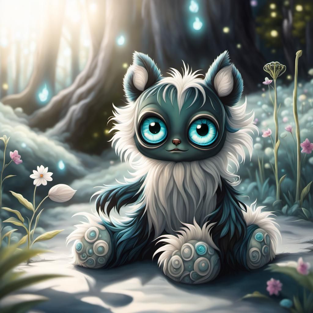 Bioluminescent Monster in Eerie Forest, Graffiti Art