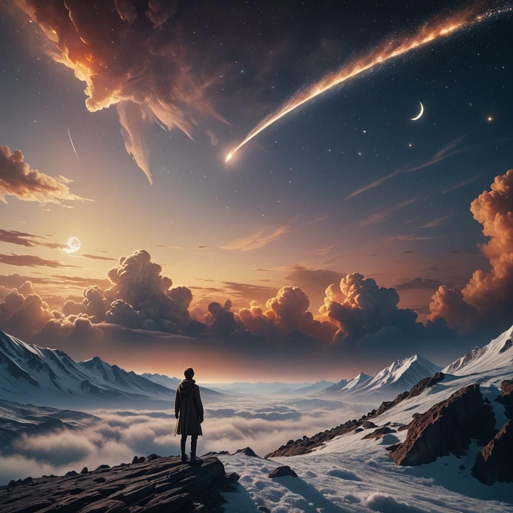 Magical Comet and Moonlit Figure at World's End