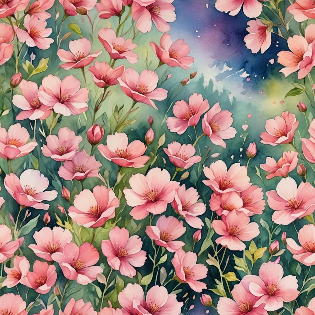 Breast Cancer Symbol in Pink Flowers: Watercolor Painting