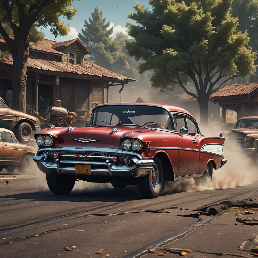 Detailed Matte Painting of 1957 Chevy Impala