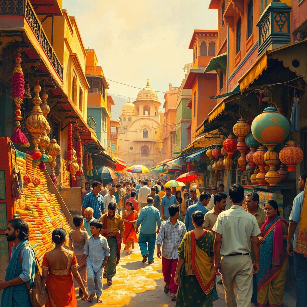 Exotic Street Market Scene in Vibrant Indian Style