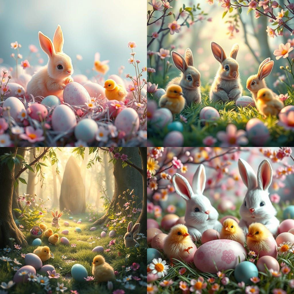 Pastel Easter Wonderland with Bunnies and Chicks