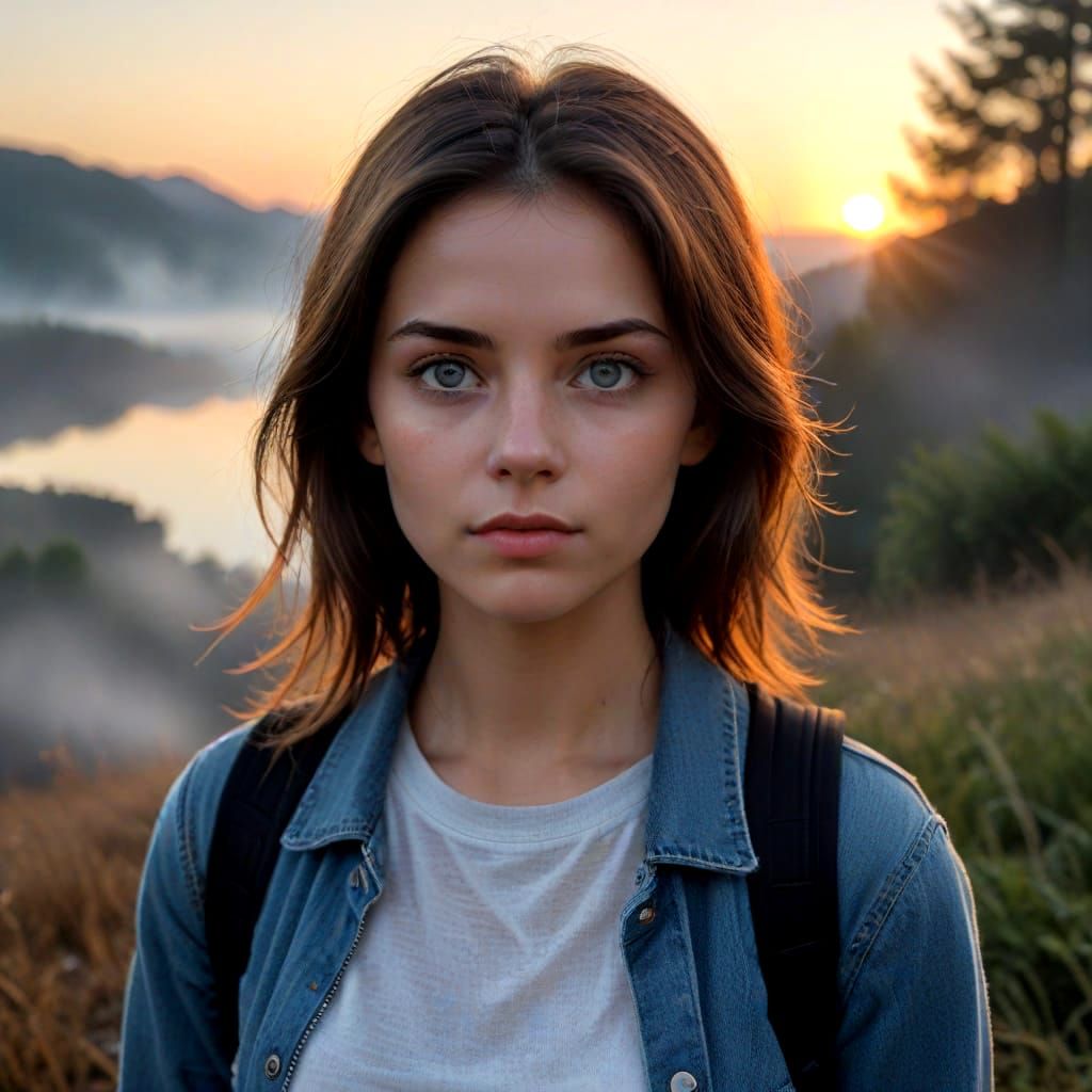 Sunrise Reflection in Eyes, Misty Forest