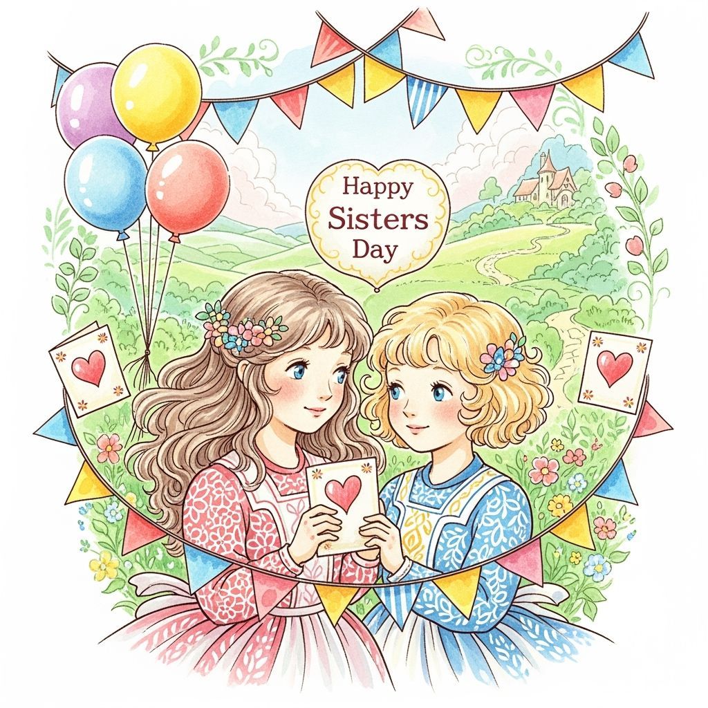 Sisters Day Celebration Illustration with Banners and Balloo...