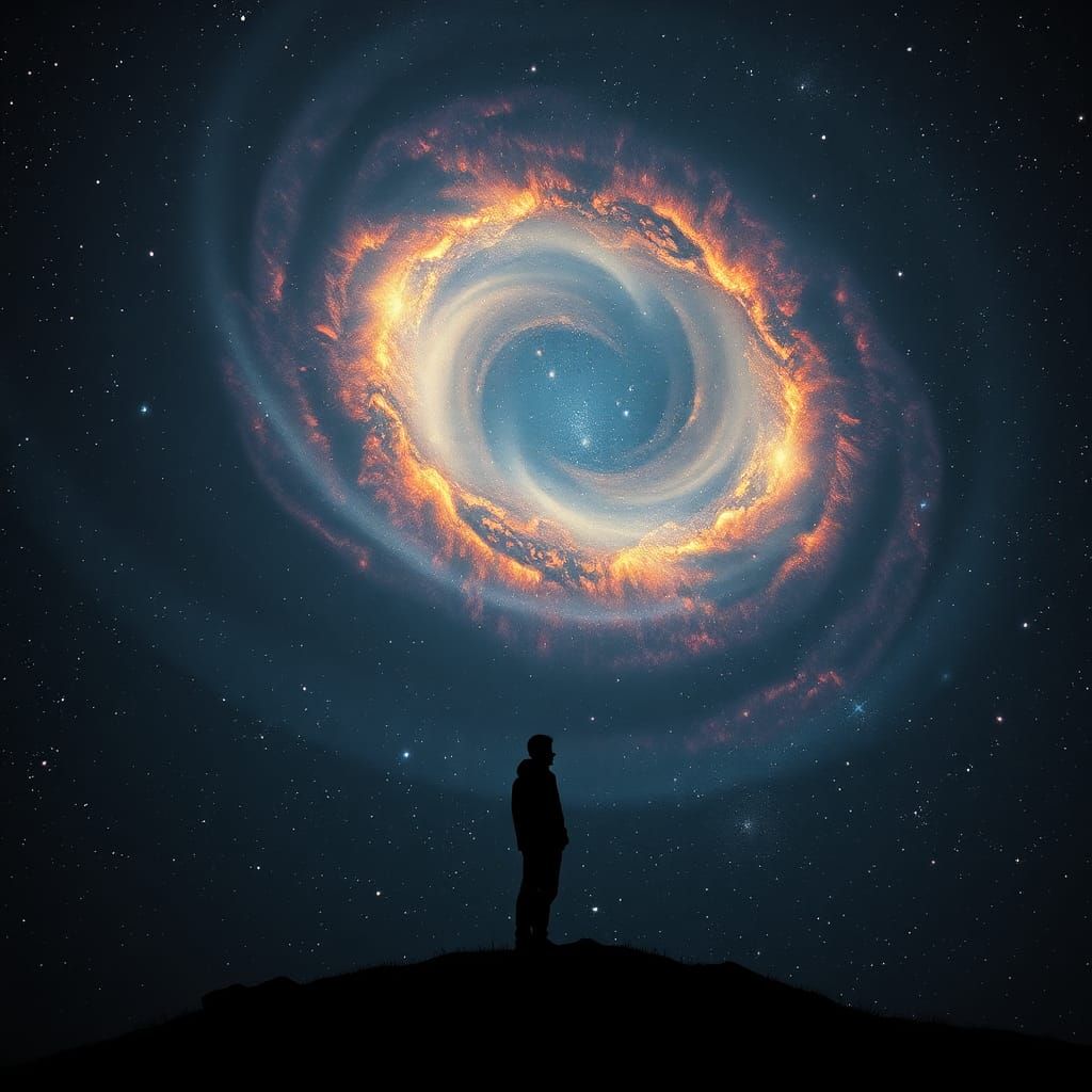 Cosmic Contemplation: A Figure Gazing at the Universe