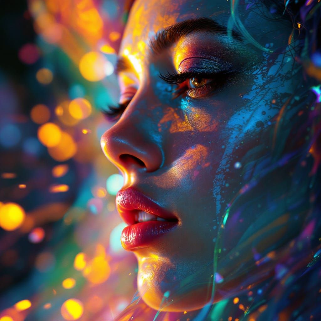 Ethereal Woman's Face in Vivid Digital Painting Style