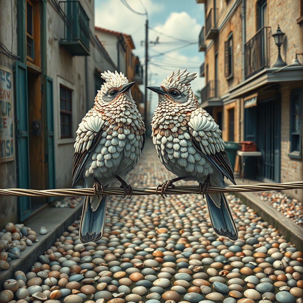 Shell Birds on Wire in Dreamy Style