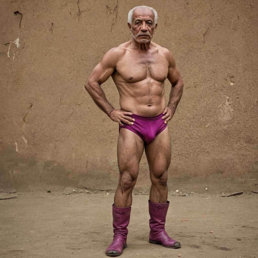 Elderly Egyptian Wrestler: Confident and Muscular Portrait