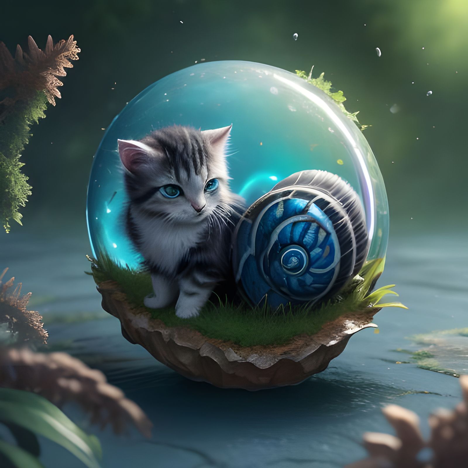 Cute Snail Kitten in 3D Anime Art