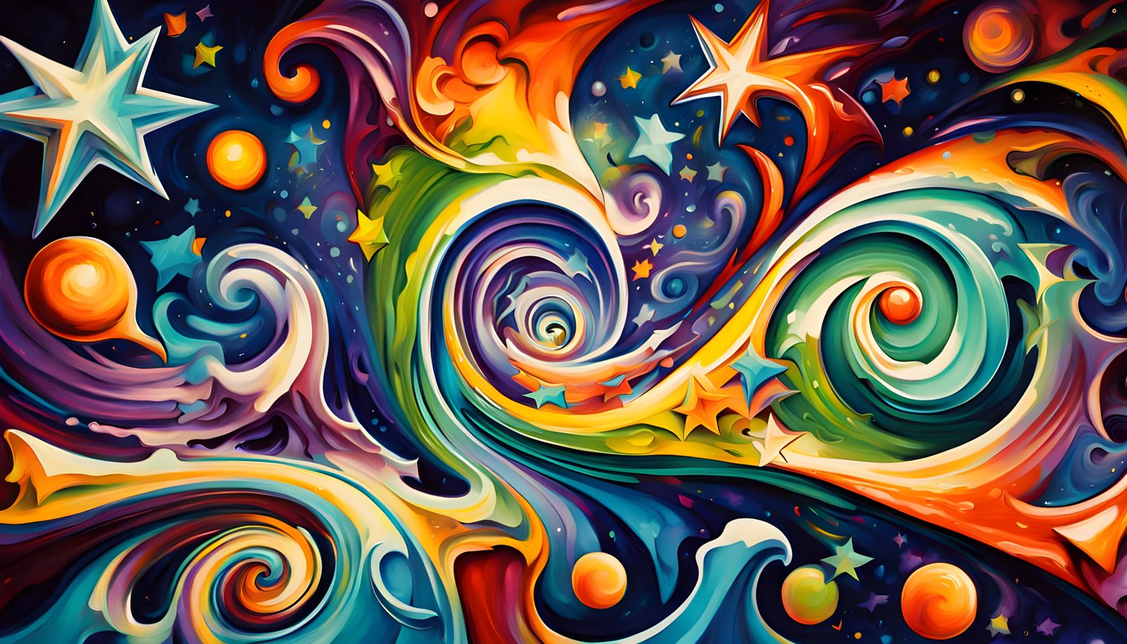 Vivid Iridescent Cosmic Vortex in Impasto Oil Style