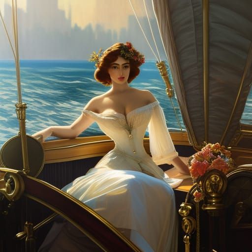 Victorian Woman on Yacht: Impressionist Photorealistic Art