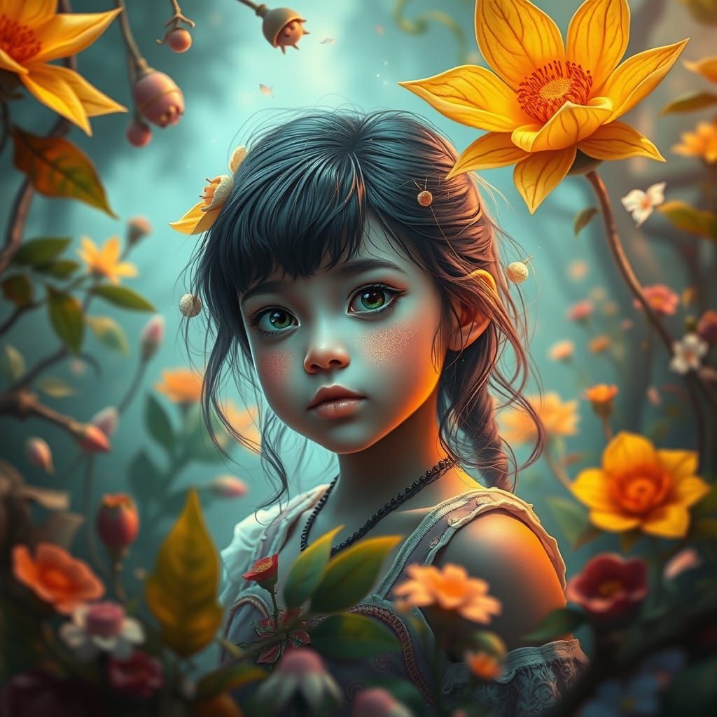 Youthful Goddess in Whimsical Organic Wonderland