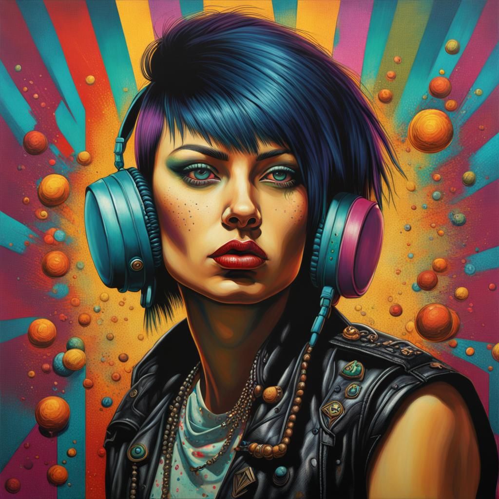 1970s Punk Rock Woman Portrait in Retro Style