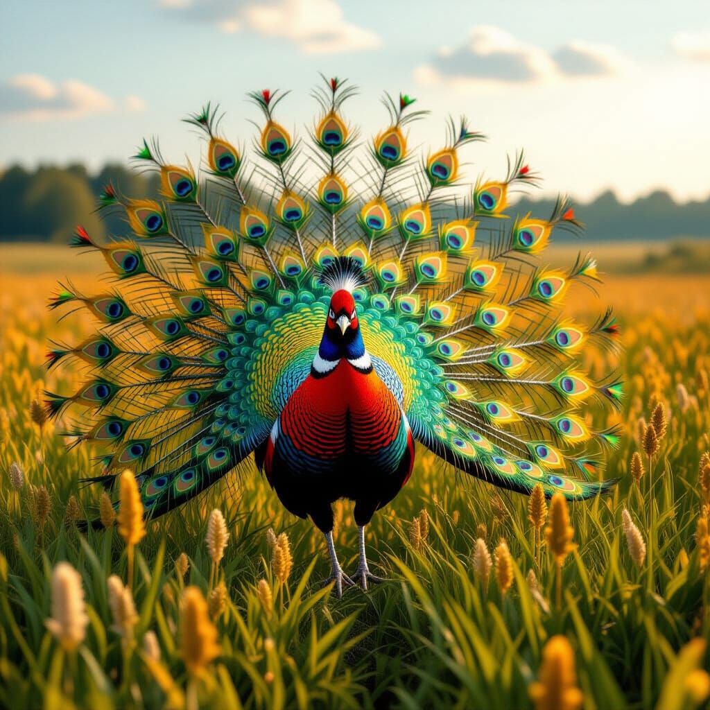 Golden Pheasant in Neon Prairie: Digital Matte Painting