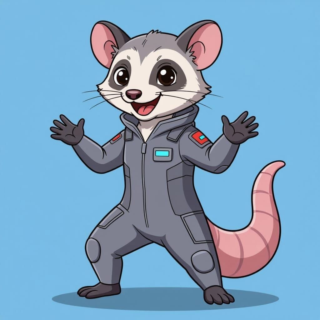 Anthro Opossum in Futuristic Jumpsuit Cartoon