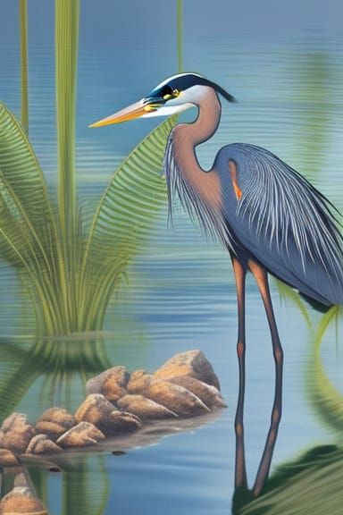 Great Blue Heron Catches Fish in Sunlight