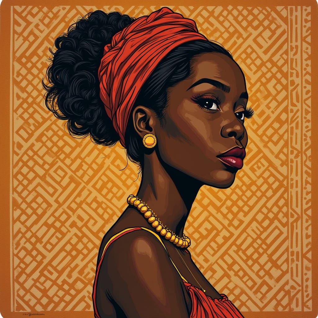 Nina Simone Portrait in Linoleum Block Print Style