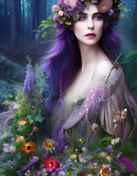 Enchanting Herbal Witch in Magical Night Garden