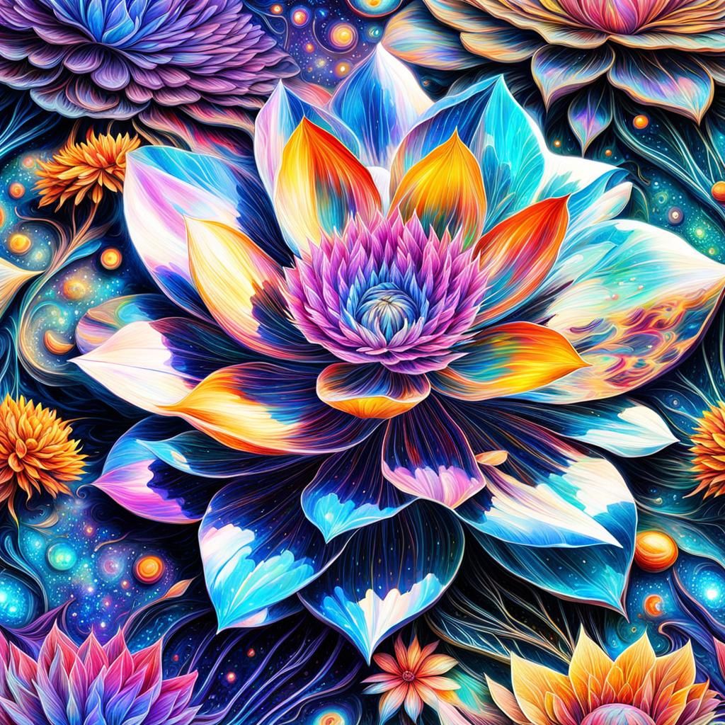 Exotic Alien Flowers in Holographic Cosmic Art Style