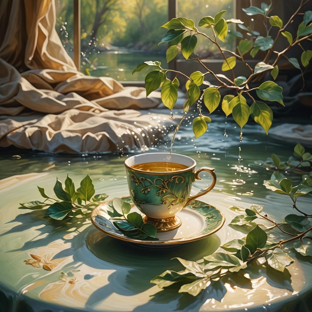 Enchanting Still Life: Golden Light on River Scene