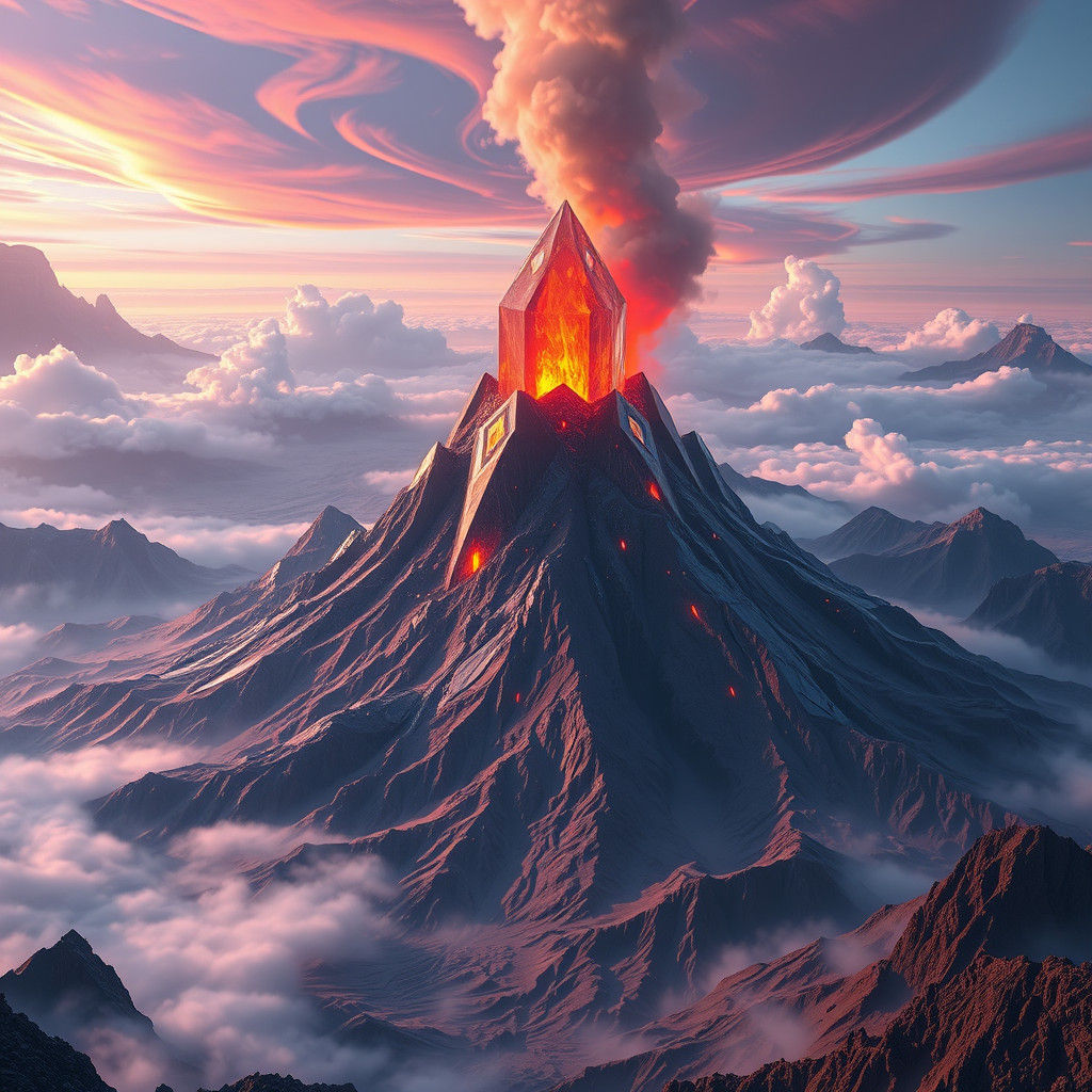 Crystalline Cordierite Volcano in Mystical Landscape