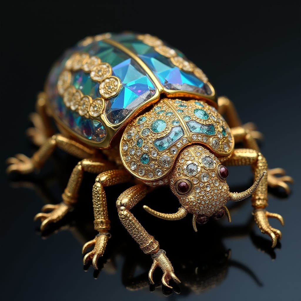 Majestic Diamond Scarab Beetle in Gold Crusted Luxury