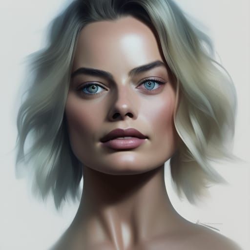 Margot Robbie Portrait by Greg Rutkowski, Artgerm
