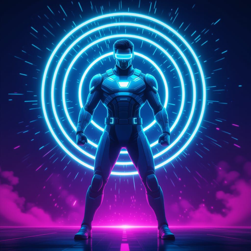 Futuristic Hero John Emits Radio Waves in Digital Painting