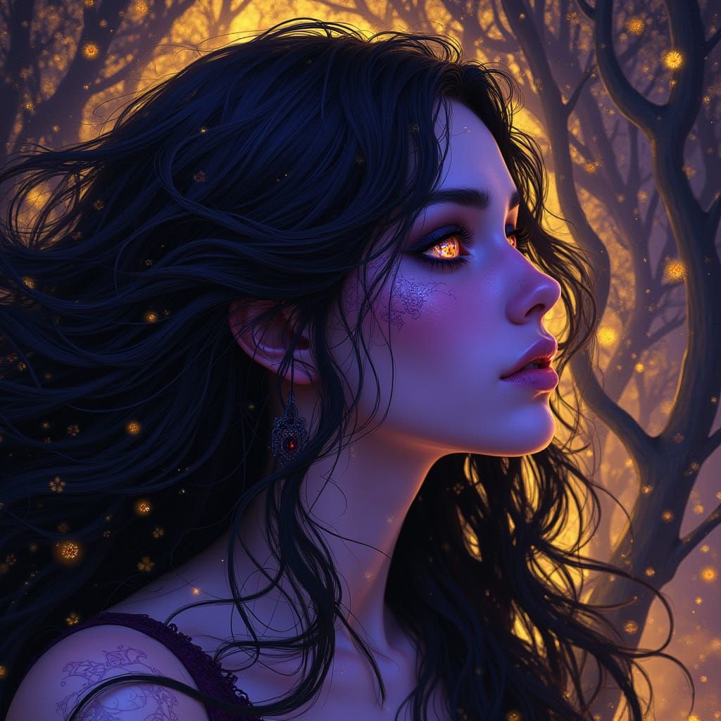 Enigmatic Dark Fantasy Rose in Art Nouveau Style