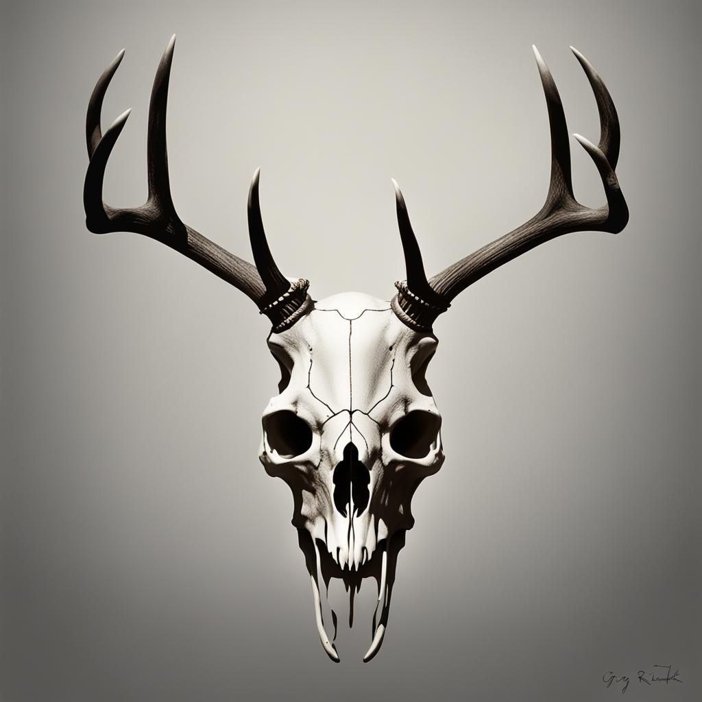 Deer Skull with Ghostly Shadow, Sinister Art