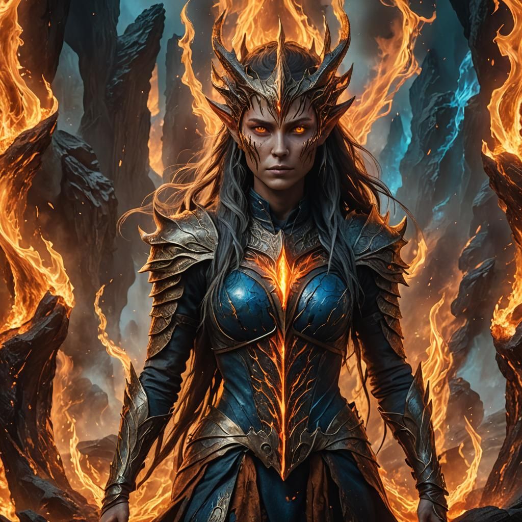 Female Sauron in Flames: Epic Fantasy Art
