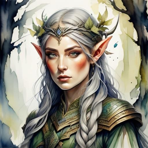 Watercolor Portrait of an Elven Woman