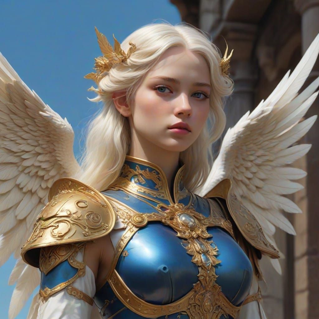 Angel of Serenity in Golden Armor with Majestic Wings
