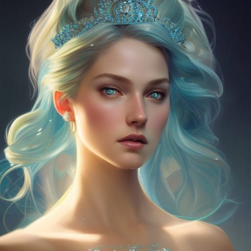 Glamorous Aquamarine Princess Portrait in Dynamic Lighting