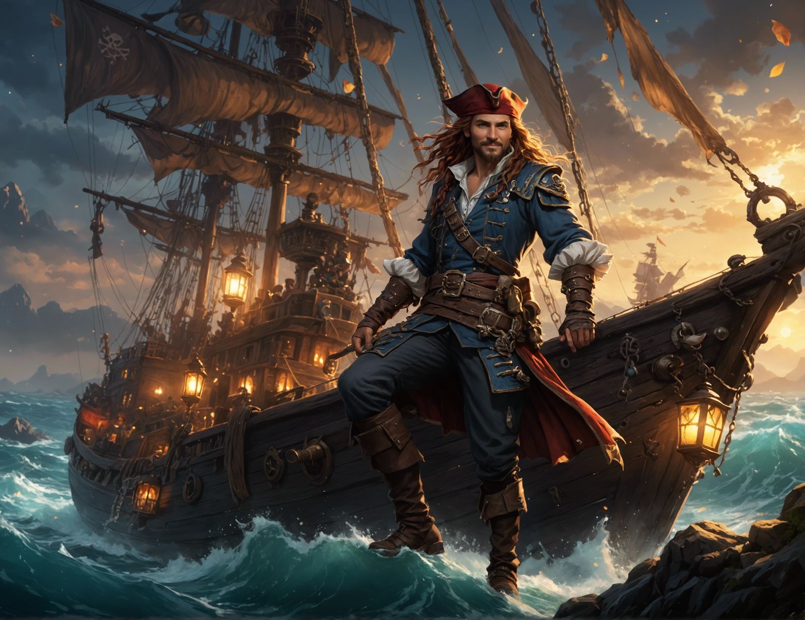 Gorgeous Pirate Captain with Glowing Hair