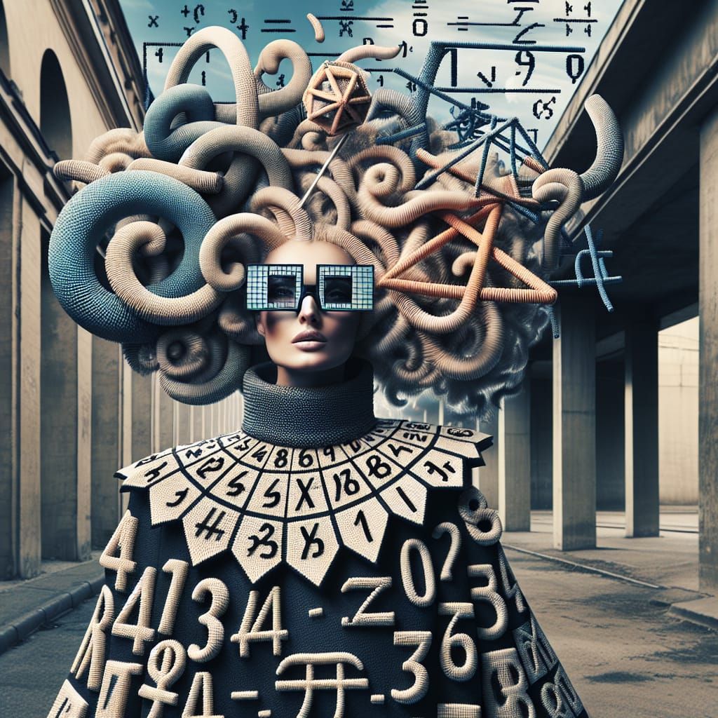 Surreal Math Woman in Cityscape