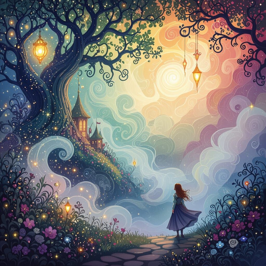 Dreamlike Fantasy Scene in Vibrant Colors