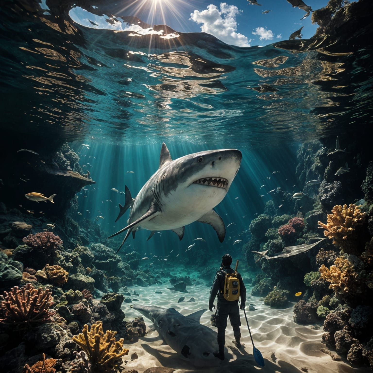 Dramatic Underwater Scene in a Comic Book Style