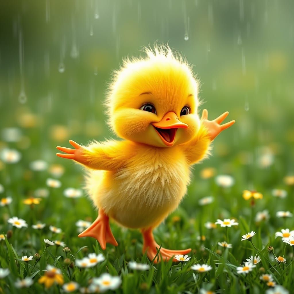 Joyful Duckling Dancing in Spring Rain: CGI Animation