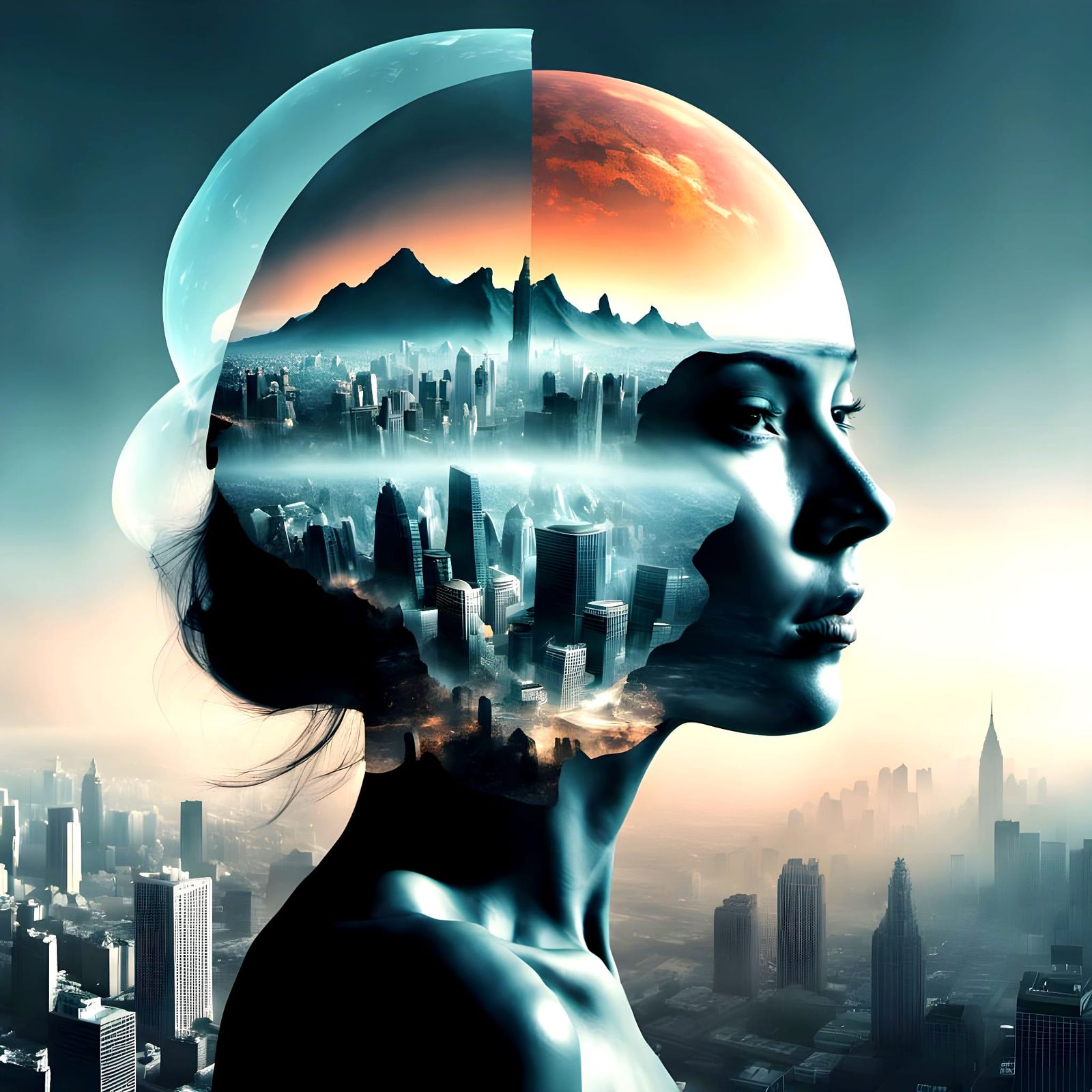 Double Exposed City and Planet