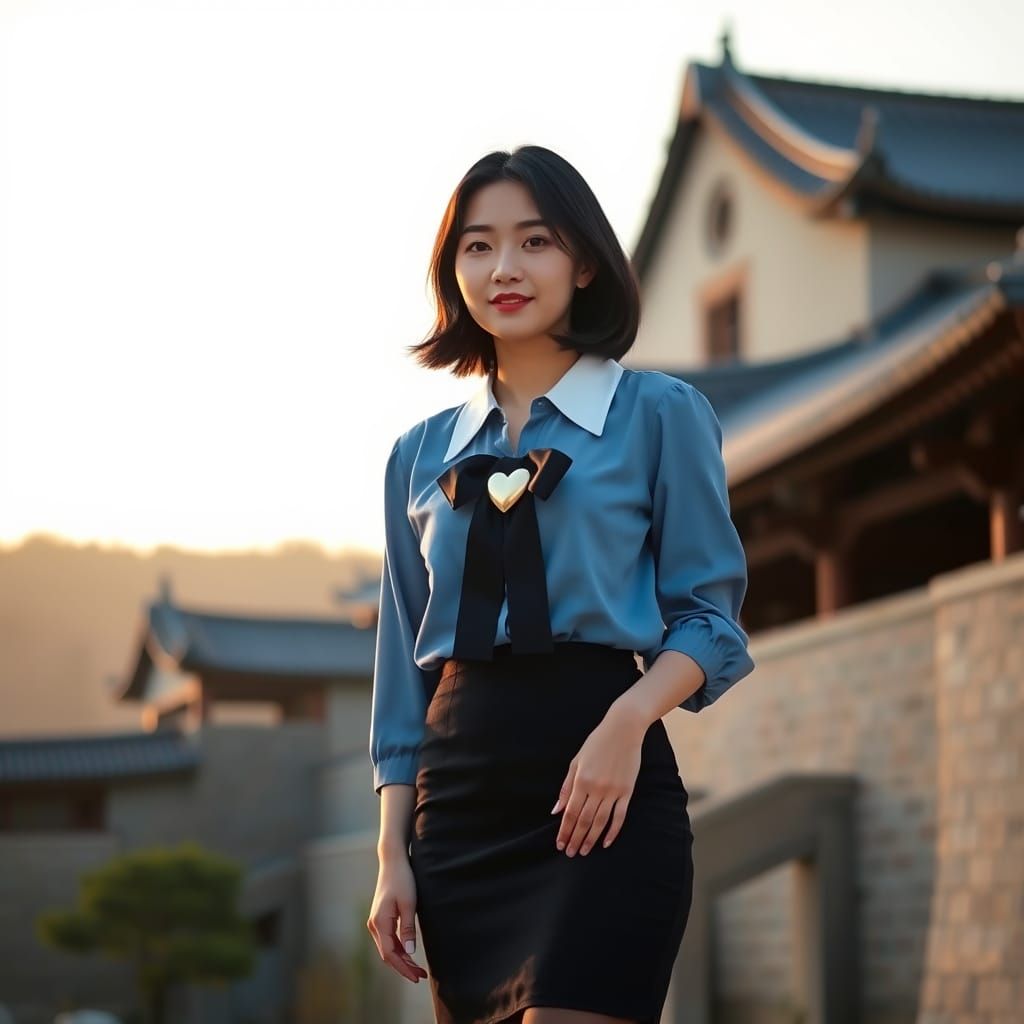 Korean Author Portrait at Sunset in Traditional Style