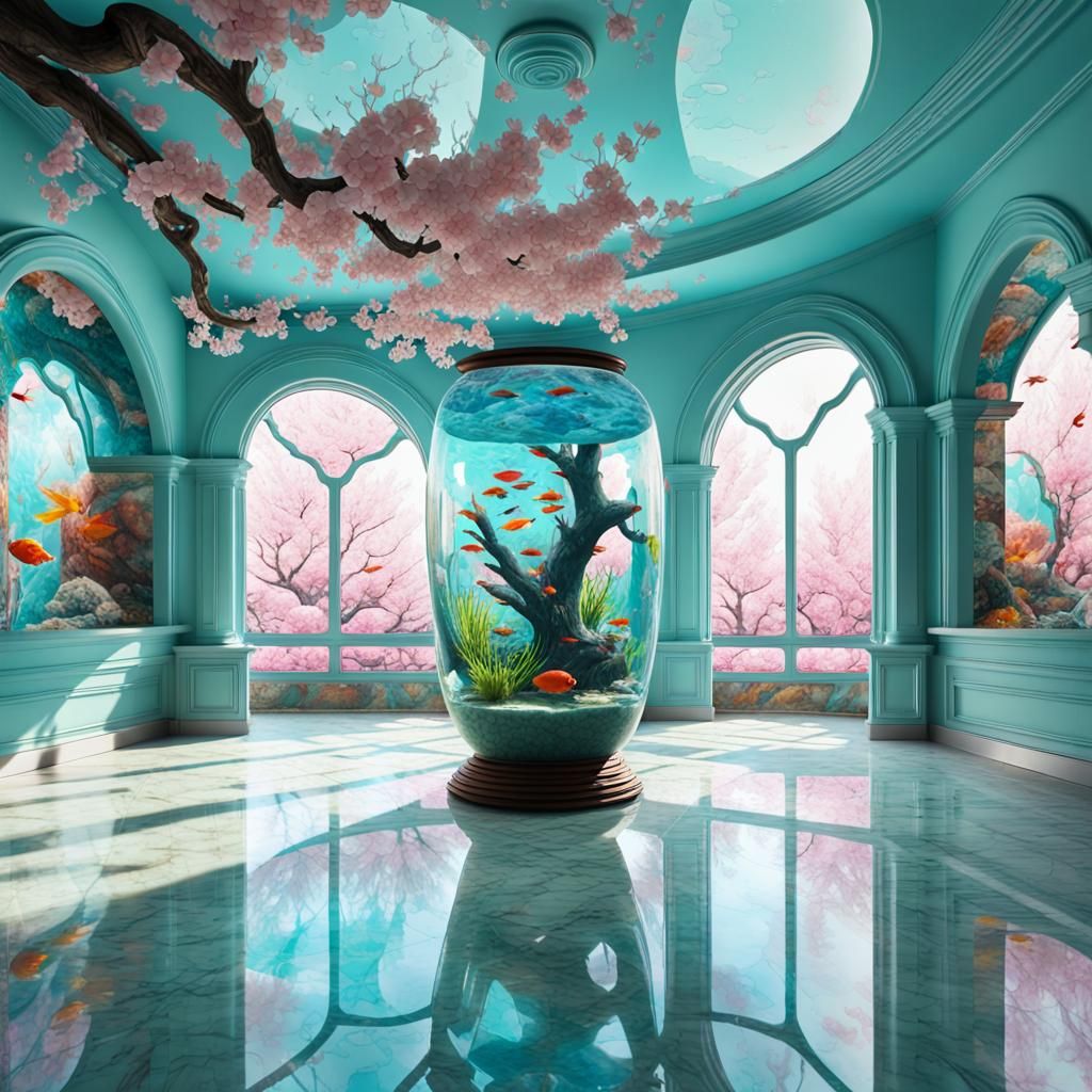 Futuristic Aquarium Room in Graffiti Art Style