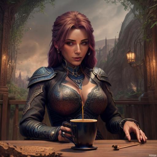 <lora:pretty woman:1.0> Young women drink a coffee