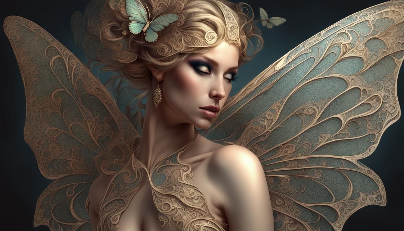 Butterfly-Winged Angel in Digital Art Style